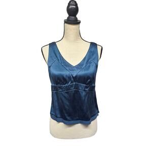 Doncaster Womens Size 4 Camisole 100% Silk Babydoll Teal Blue Sheer Hem Side Zip